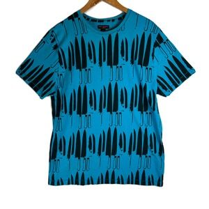 Andy Warhol Knives Graphic T-Shirt Mens XXL Turquoise Blue All Over Print Cotton